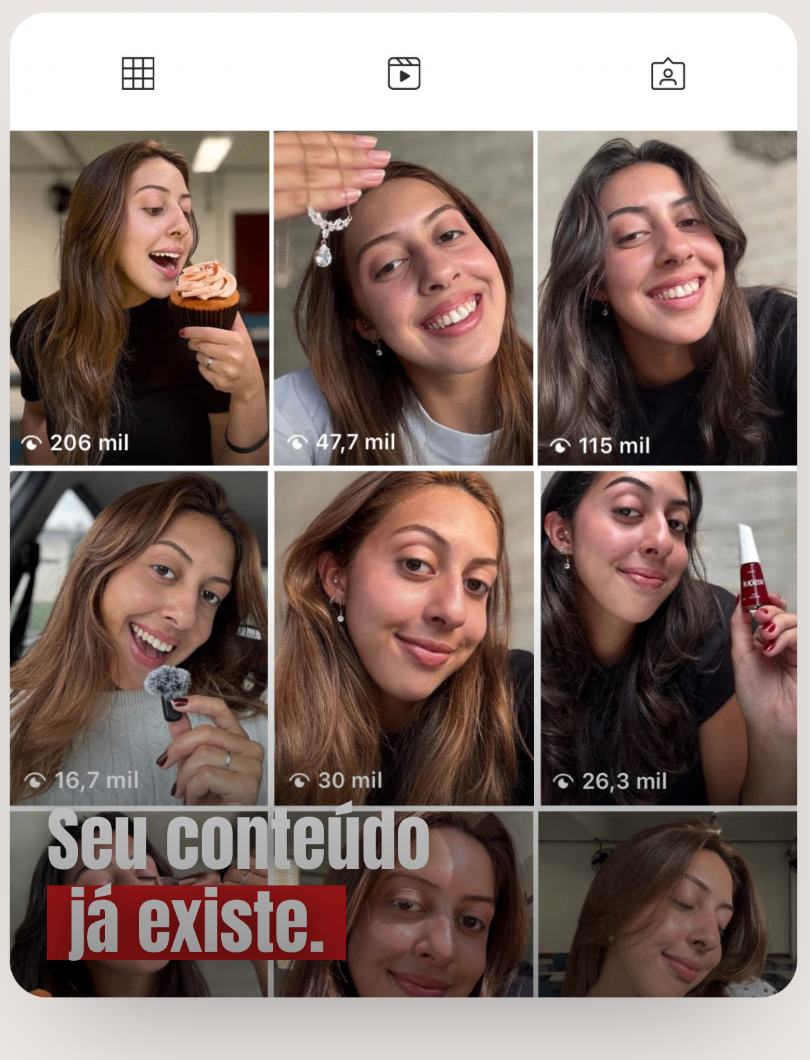 Grid do Instagram da Ana com vídeos de alta visualização